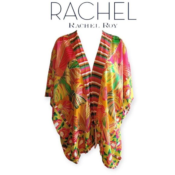 Rachel Roy Linen Rayon Kimono Cover-Up Tropical OS - Picture 1 of 13